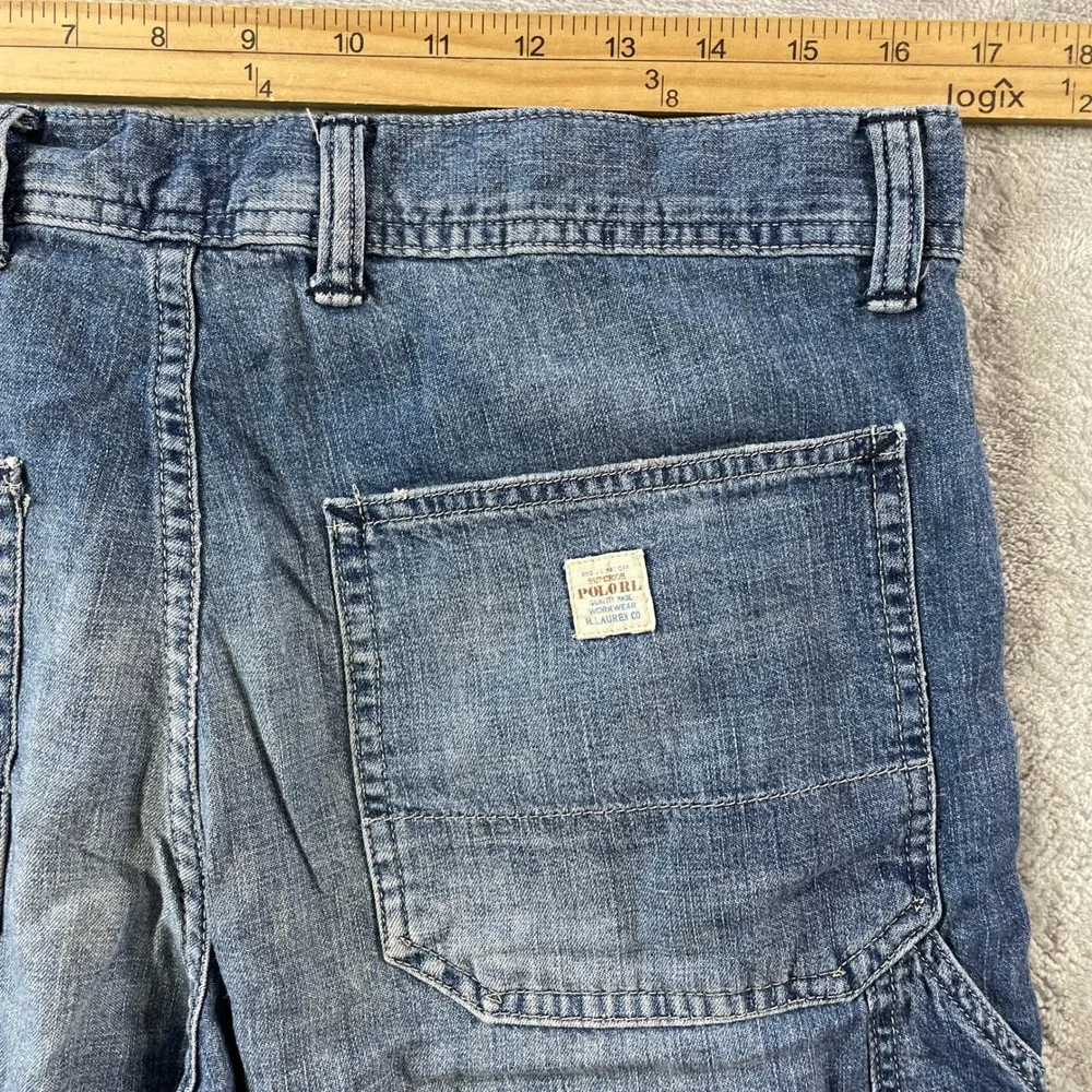 Polo Ralph Lauren Denim Shorts Men 32 Blue Double Knee Carpenter Cutoff Workwear